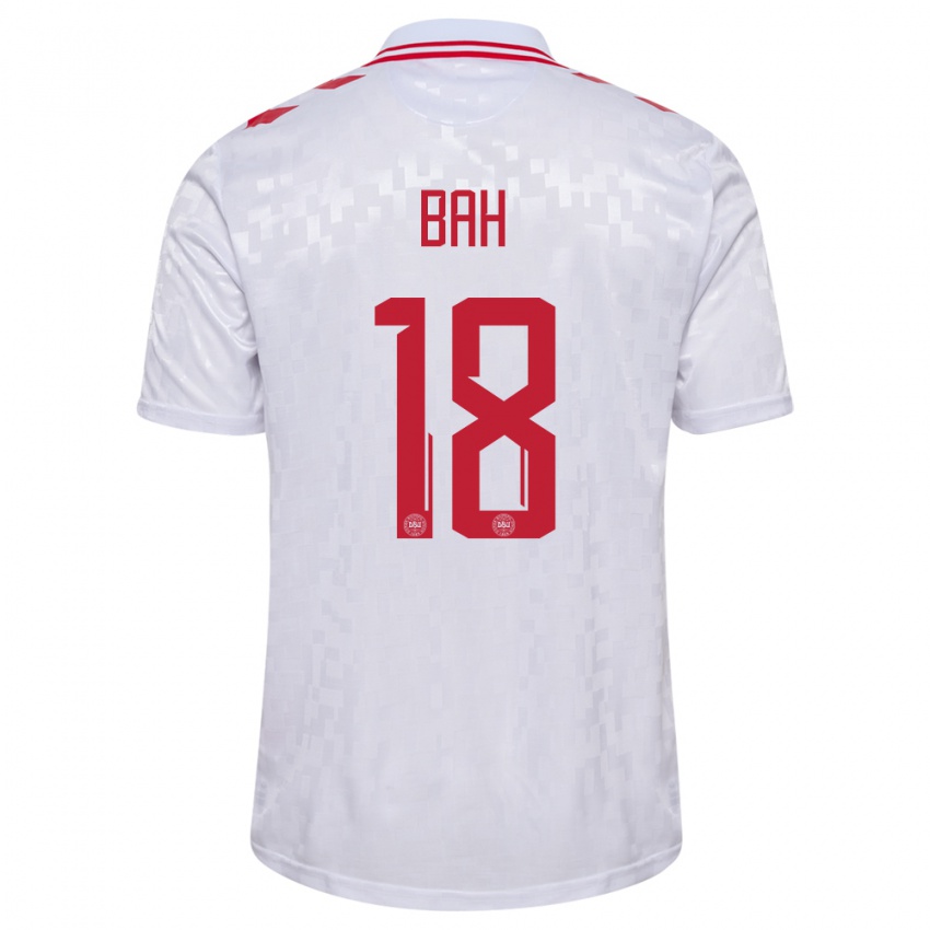 Mænd Danmark Alexander Bah #18 Hvid Udebane Spillertrøjer 24-26 Trøje T-Shirt