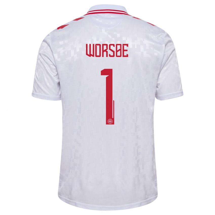 Mænd Danmark Laura Worsoe #1 Hvid Udebane Spillertrøjer 24-26 Trøje T-Shirt