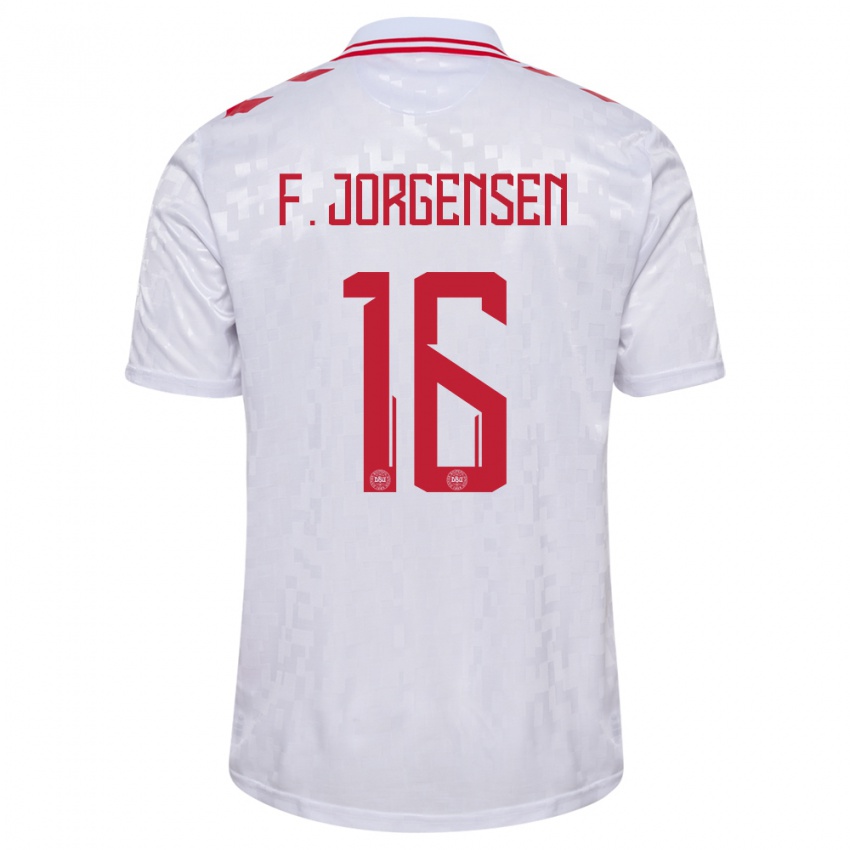 Mænd Danmark Filip Jorgensen #16 Hvid Udebane Spillertrøjer 24-26 Trøje T-Shirt