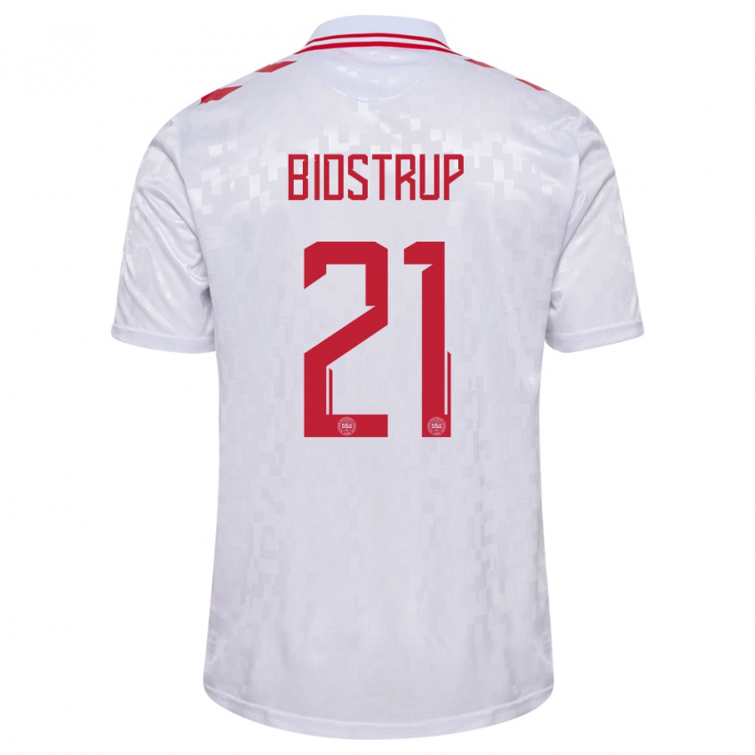 Mænd Danmark Mads Bidstrup #21 Hvid Udebane Spillertrøjer 24-26 Trøje T-Shirt