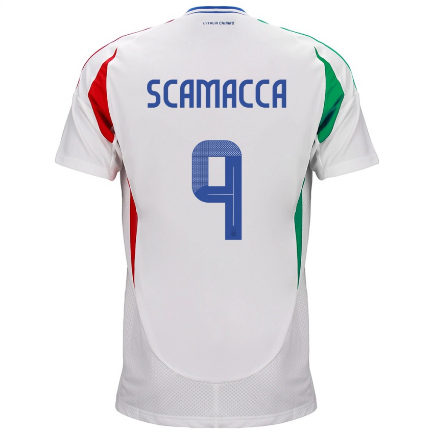 Mænd Italien Gianluca Scamacca #9 Hvid Udebane Spillertrøjer 24-26 Trøje T-Shirt