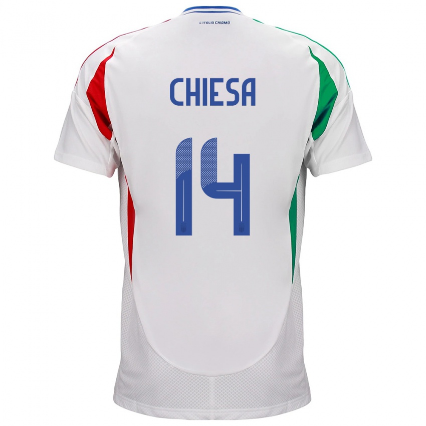 Mænd Italien Federico Chiesa #14 Hvid Udebane Spillertrøjer 24-26 Trøje T-Shirt