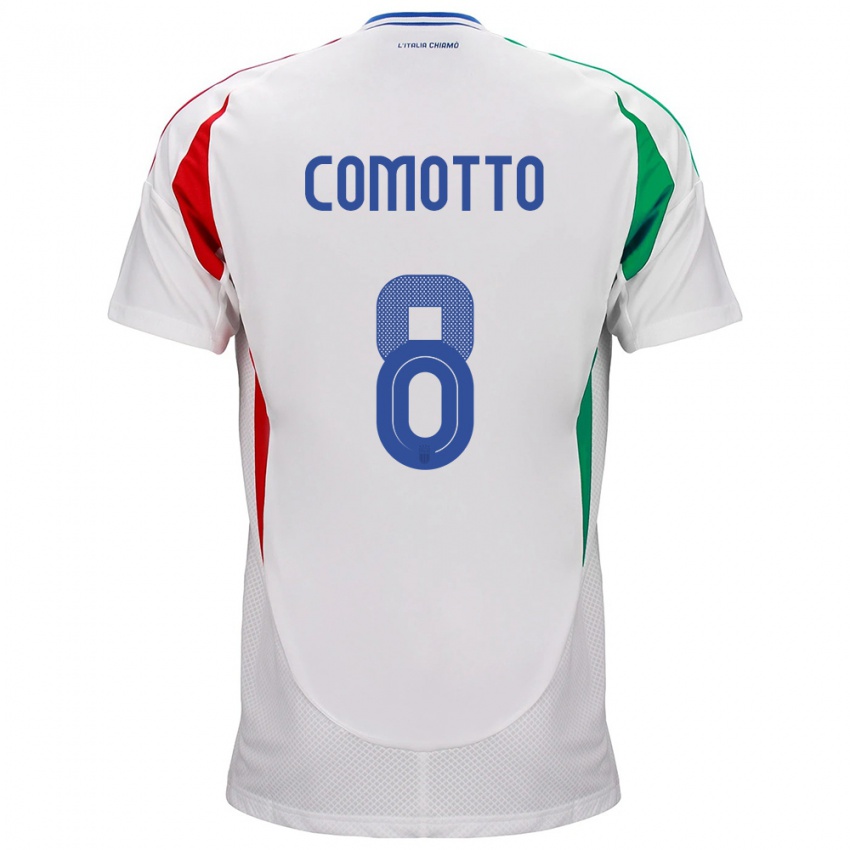 Mænd Italien Christian Comotto #8 Hvid Udebane Spillertrøjer 24-26 Trøje T-Shirt