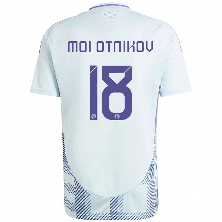 Mænd Skotland Rudi Molotnikov #18 Lys Mynteblå Udebane Spillertrøjer 24-26 Trøje T-Shirt