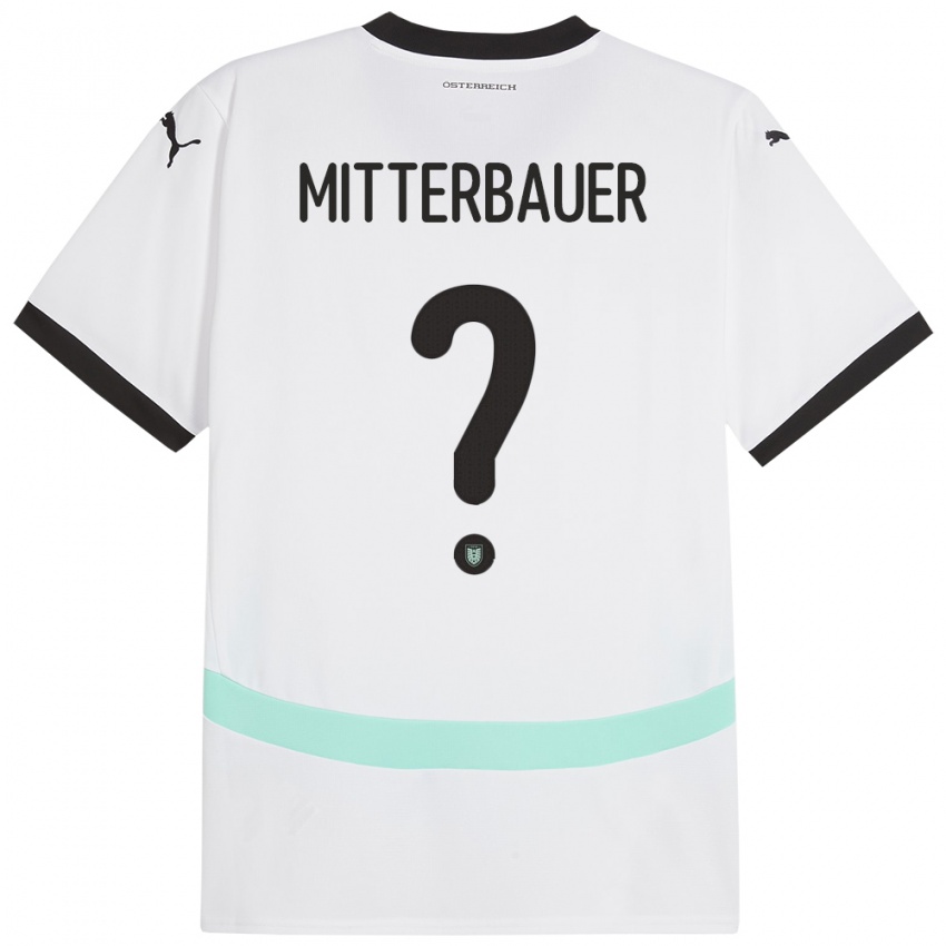 Mænd Østrig Elias Mitterbauer #0 Hvid Udebane Spillertrøjer 24-26 Trøje T-Shirt