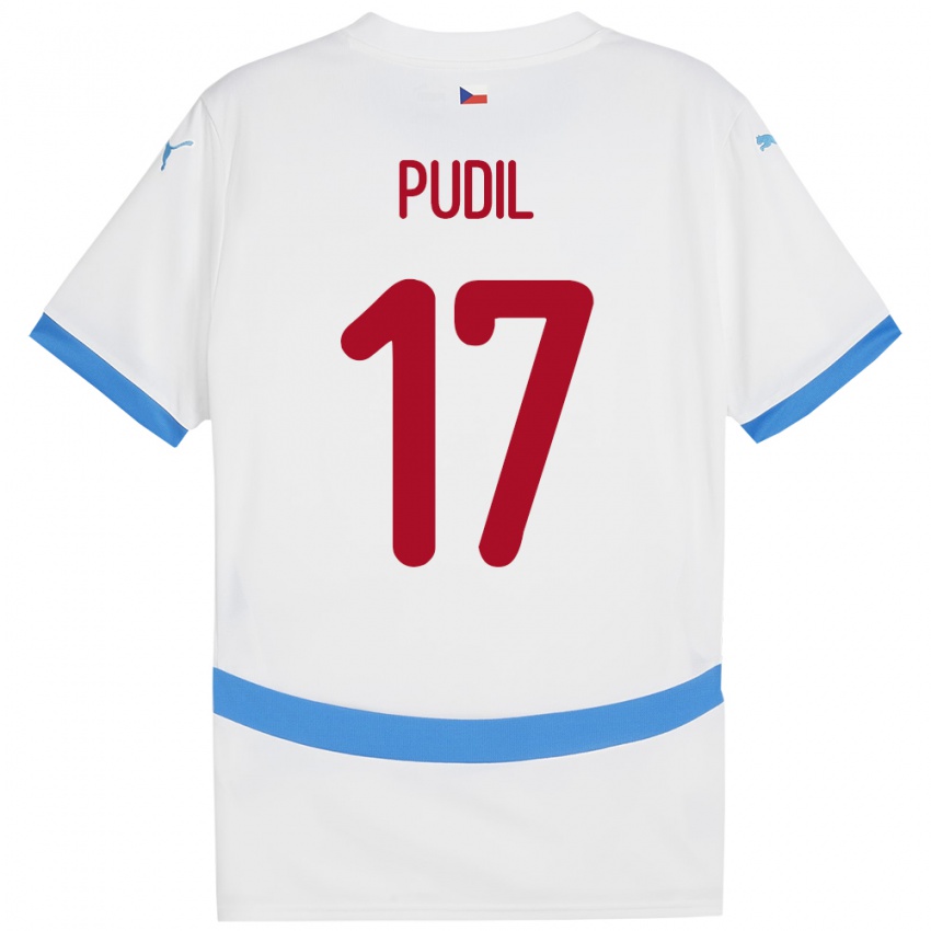 Mænd Tjekkiet Milos Pudil #17 Hvid Udebane Spillertrøjer 24-26 Trøje T-Shirt