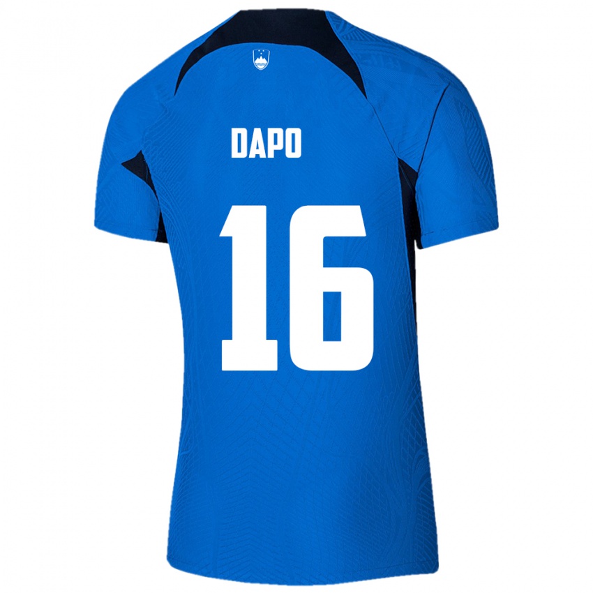 Mænd Slovenien Jan Dapo #16 Blå Udebane Spillertrøjer 24-26 Trøje T-Shirt