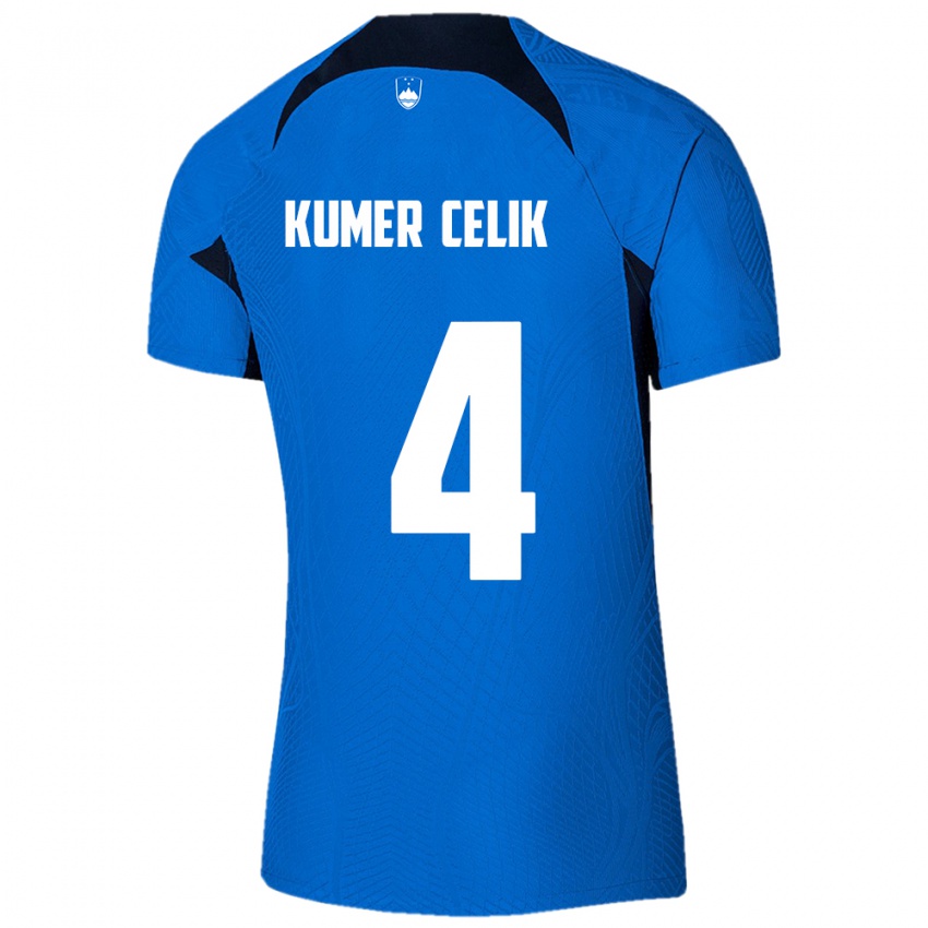 Mænd Slovenien An Kumer Celik #4 Blå Udebane Spillertrøjer 24-26 Trøje T-Shirt