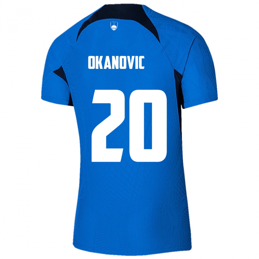 Mænd Slovenien Deen Okanovic #20 Blå Udebane Spillertrøjer 24-26 Trøje T-Shirt