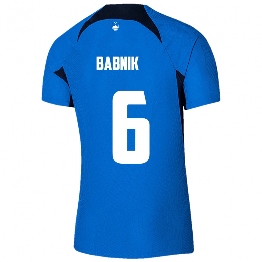 Mænd Slovenien Nika Babnik #6 Blå Udebane Spillertrøjer 24-26 Trøje T-Shirt