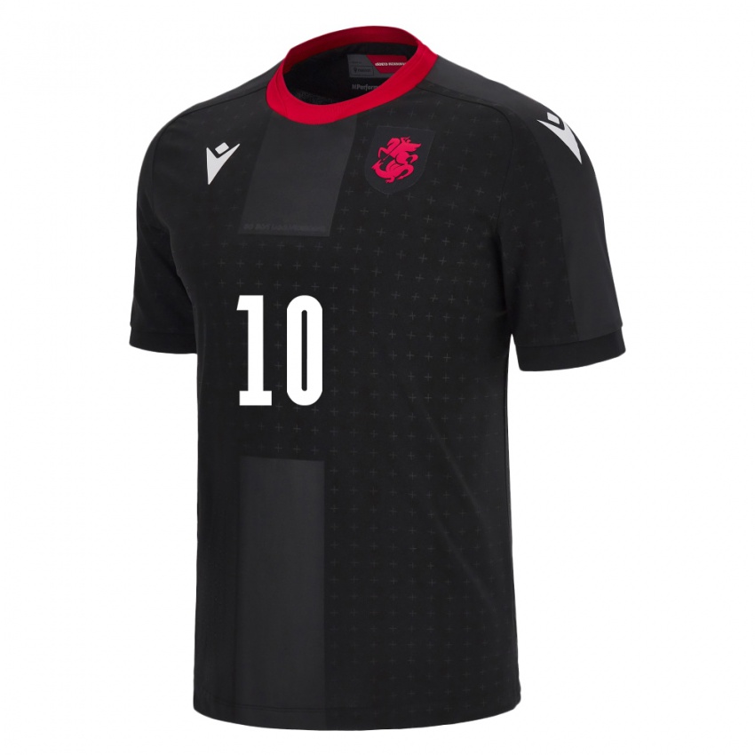 Mænd Georgia Nikoloz Kvelashvili #10 Sort Udebane Spillertrøjer 24-26 Trøje T-Shirt