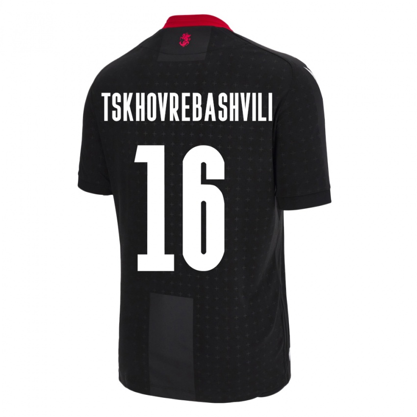 Mænd Georgia Nikoloz Tskhovrebashvili #16 Sort Udebane Spillertrøjer 24-26 Trøje T-Shirt