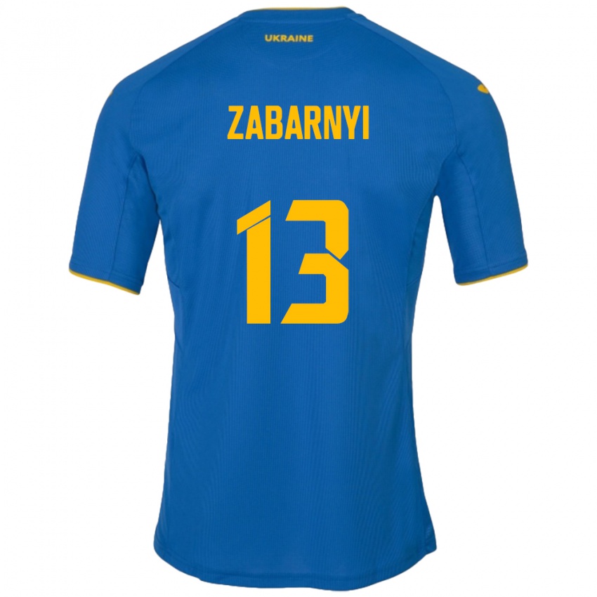 Mænd Ukraine Ilya Zabarnyi #13 Blå Udebane Spillertrøjer 24-26 Trøje T-Shirt