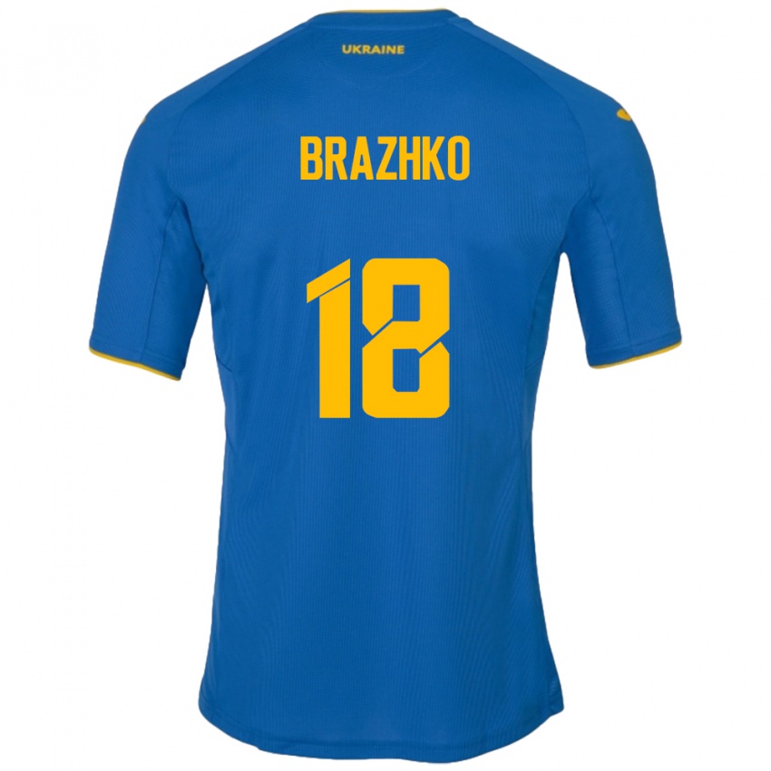 Mænd Ukraine Volodymyr Brazhko #18 Blå Udebane Spillertrøjer 24-26 Trøje T-Shirt