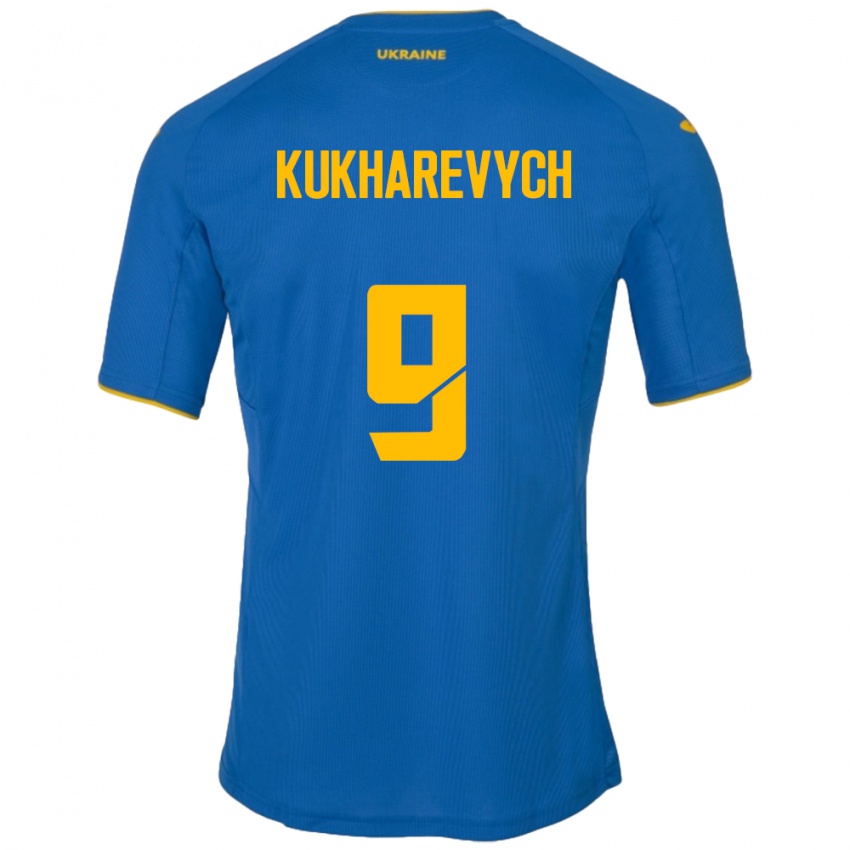 Mænd Ukraine Mykola Kukharevych #9 Blå Udebane Spillertrøjer 24-26 Trøje T-Shirt