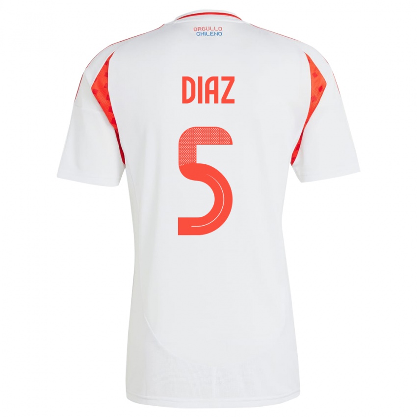 Mænd Chile Paulo Díaz #5 Hvid Udebane Spillertrøjer 24-26 Trøje T-Shirt