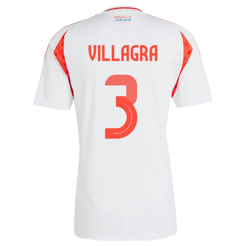 Mænd Chile Jonathan Villagra #3 Hvid Udebane Spillertrøjer 24-26 Trøje T-Shirt