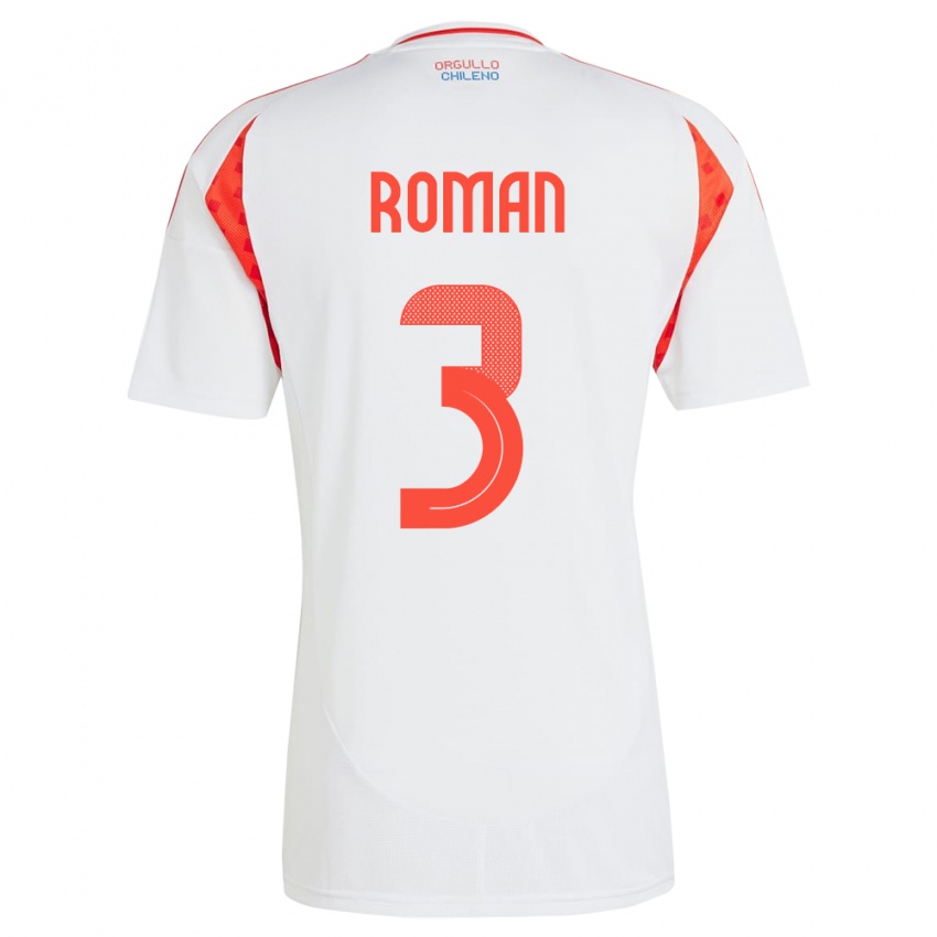 Mænd Chile Iván Román #3 Hvid Udebane Spillertrøjer 24-26 Trøje T-Shirt