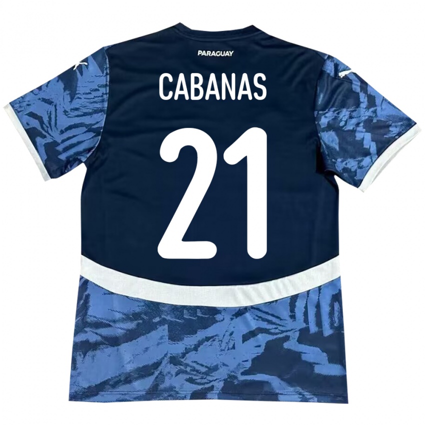 Mænd Paraguay Víctor Cabañas #21 Blå Udebane Spillertrøjer 24-26 Trøje T-Shirt