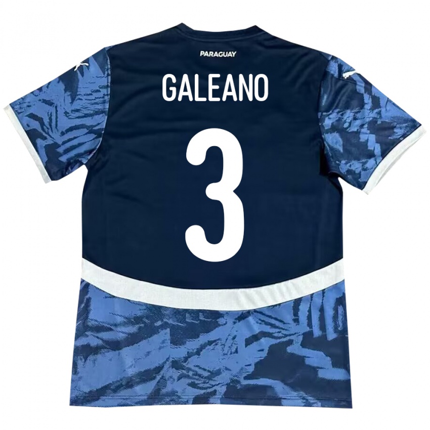 Mænd Paraguay Fernando Galeano #3 Blå Udebane Spillertrøjer 24-26 Trøje T-Shirt