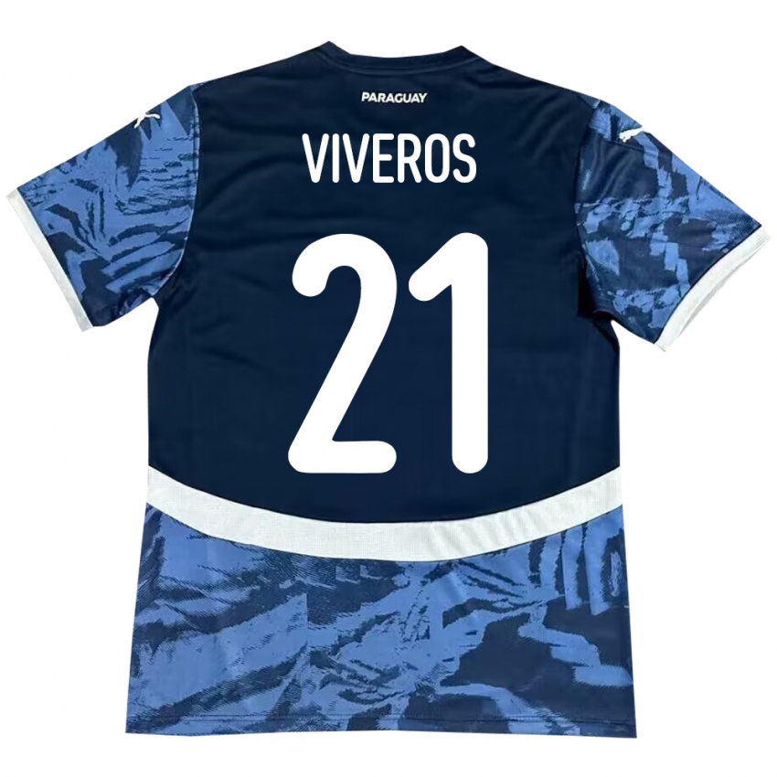 Mænd Paraguay Fernando Viveros #21 Blå Udebane Spillertrøjer 24-26 Trøje T-Shirt