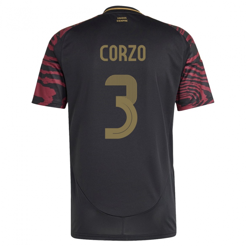 Mænd Peru Aldo Corzo #3 Sort Udebane Spillertrøjer 24-26 Trøje T-Shirt
