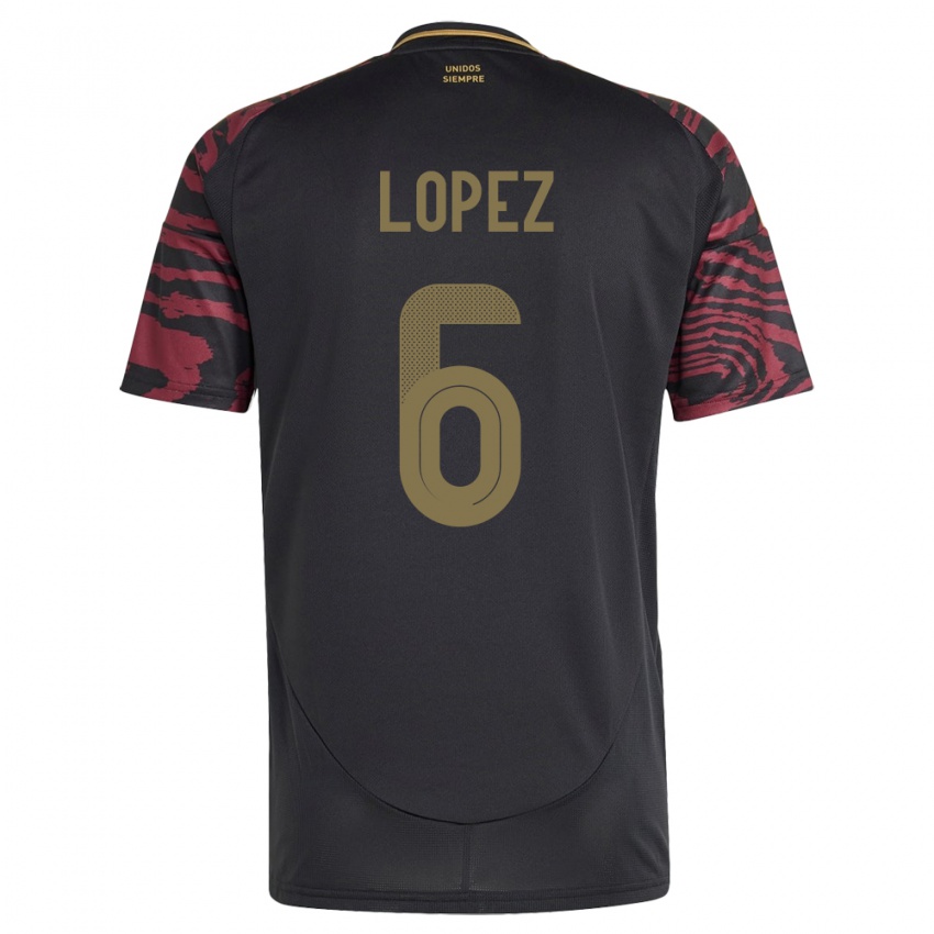 Mænd Peru Marcos López #6 Sort Udebane Spillertrøjer 24-26 Trøje T-Shirt