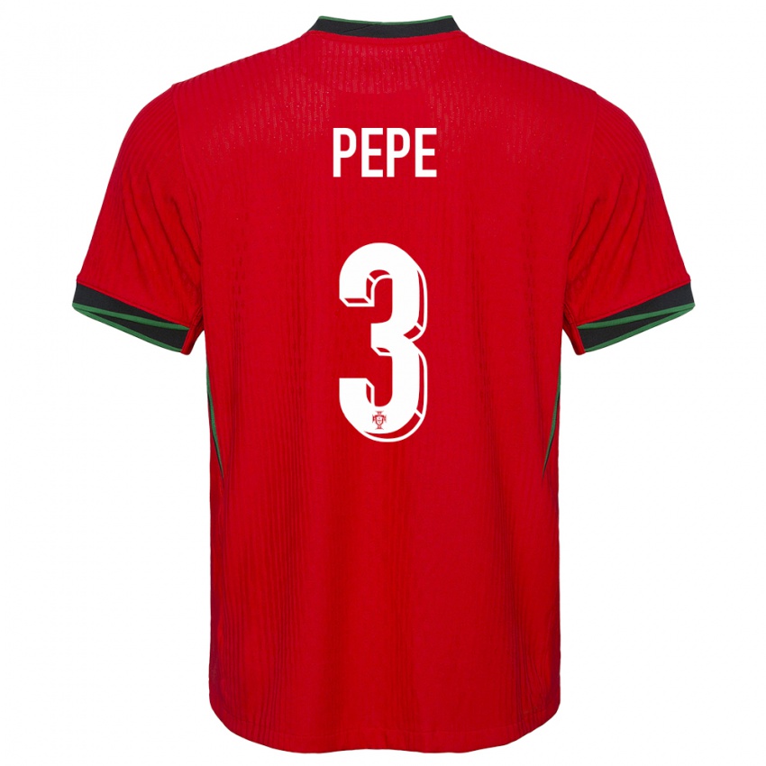 Kvinder Portugal Pepe #3 Rød Hjemmebane Spillertrøjer 24-26 Trøje T-Shirt
