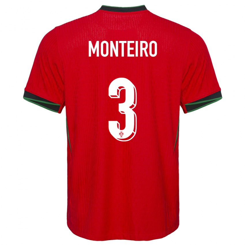 Kvinder Portugal Diogo Monteiro #3 Rød Hjemmebane Spillertrøjer 24-26 Trøje T-Shirt