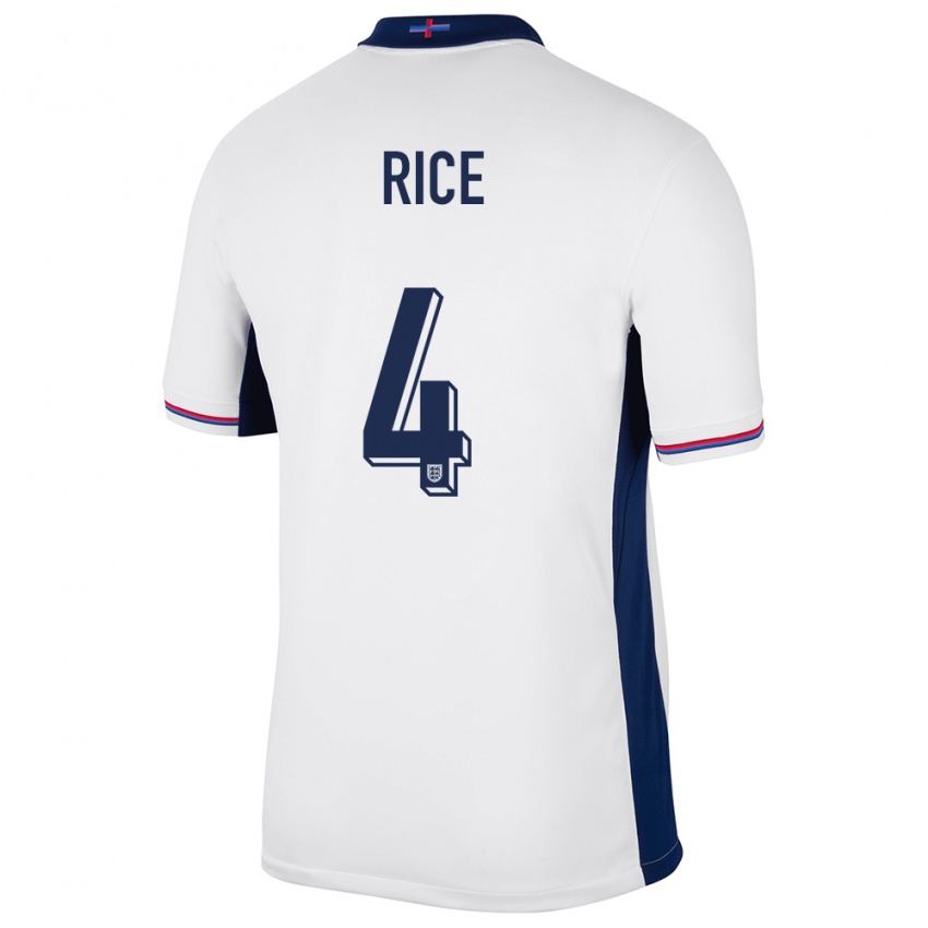 Kvinder England Declan Rice #4 Hvid Hjemmebane Spillertrøjer 24-26 Trøje T-Shirt