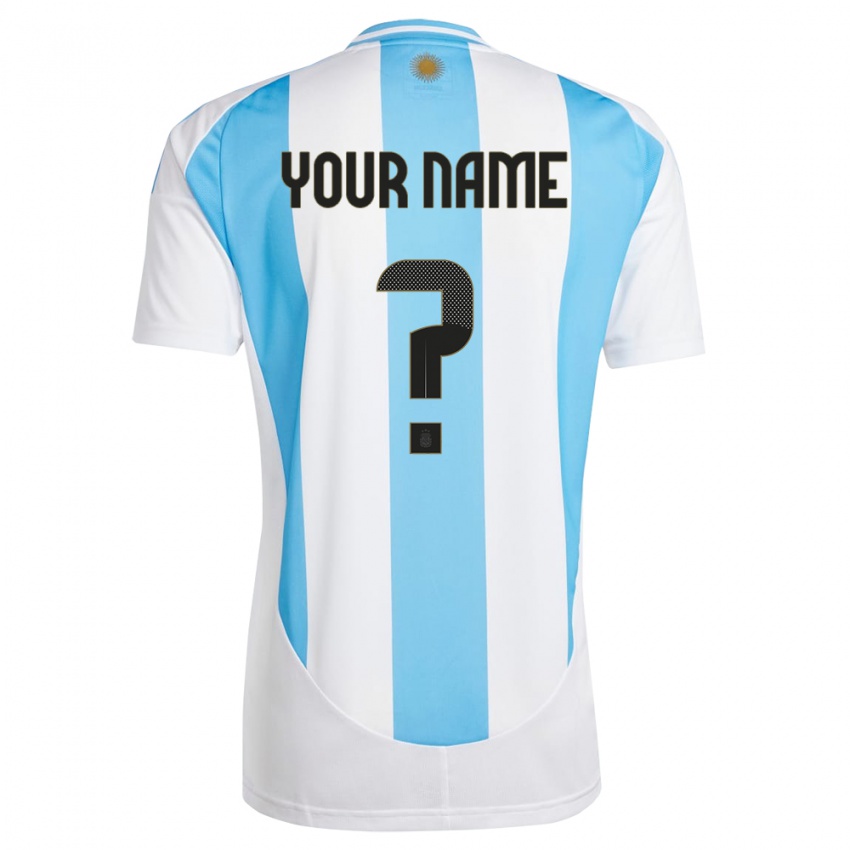 Kvinder Argentina Dit Navn #0 Hvid Blå Hjemmebane Spillertrøjer 24-26 Trøje T-Shirt