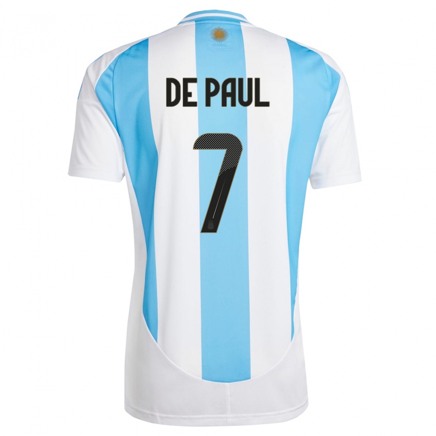 Kvinder Argentina Rodrigo De Paul #7 Hvid Blå Hjemmebane Spillertrøjer 24-26 Trøje T-Shirt