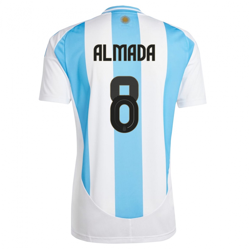 Kvinder Argentina Thiago Almada #8 Hvid Blå Hjemmebane Spillertrøjer 24-26 Trøje T-Shirt