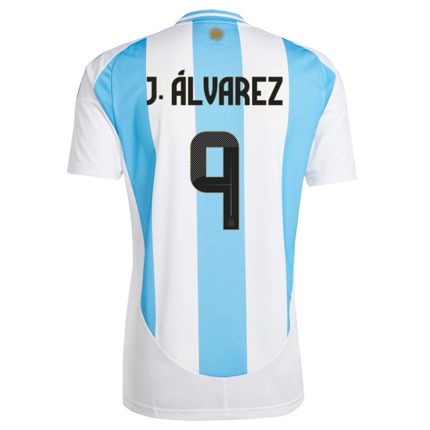 Kvinder Argentina Julian Alvarez #9 Hvid Blå Hjemmebane Spillertrøjer 24-26 Trøje T-Shirt