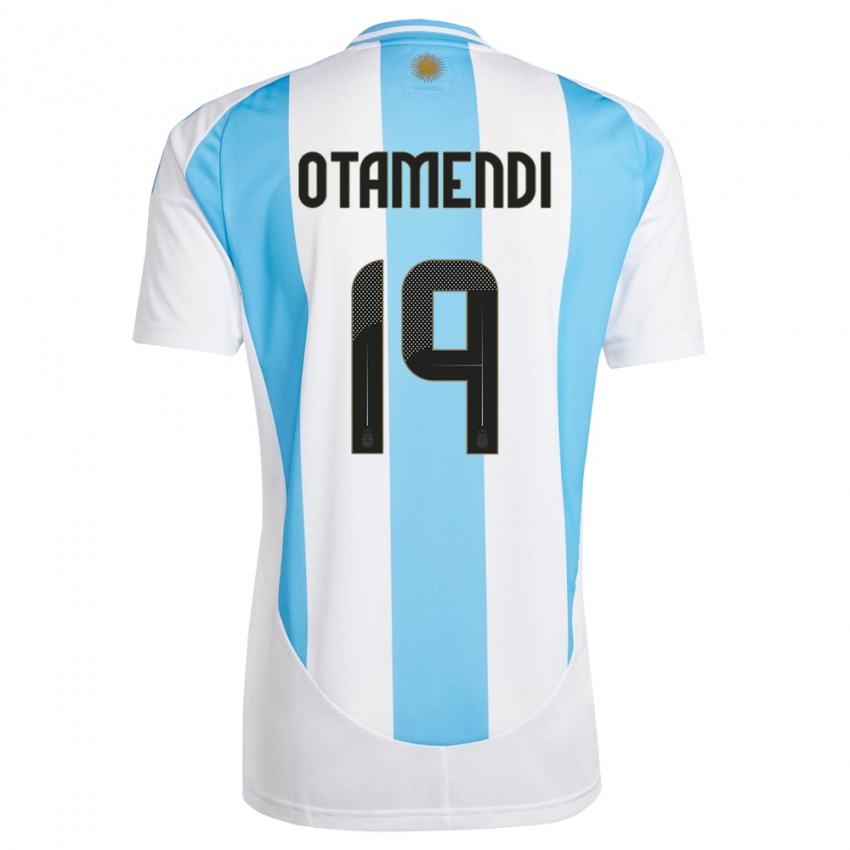 Kvinder Argentina Nicolas Otamendi #19 Hvid Blå Hjemmebane Spillertrøjer 24-26 Trøje T-Shirt