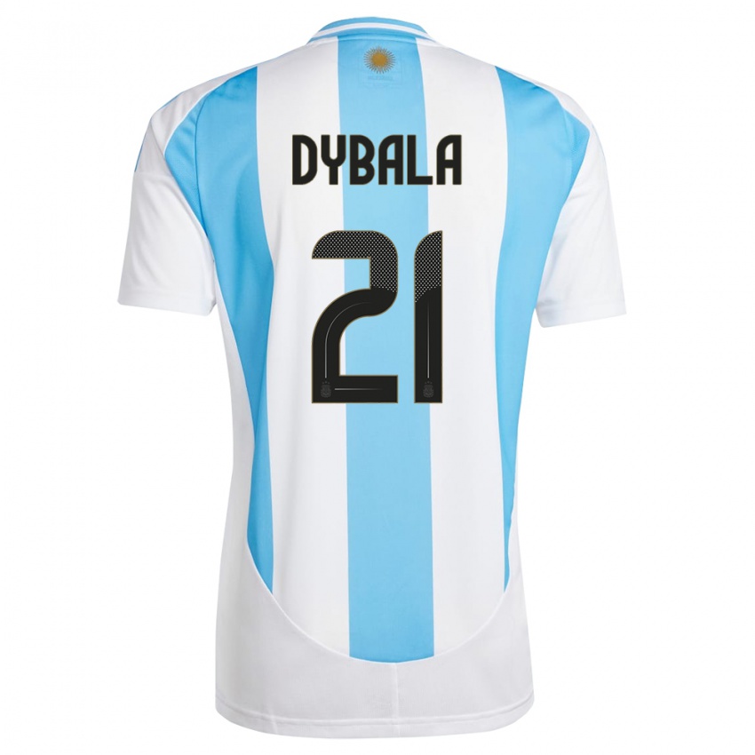 Kvinder Argentina Paulo Dybala #21 Hvid Blå Hjemmebane Spillertrøjer 24-26 Trøje T-Shirt