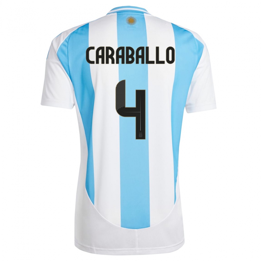 Kvinder Argentina Brian Caraballo #4 Hvid Blå Hjemmebane Spillertrøjer 24-26 Trøje T-Shirt