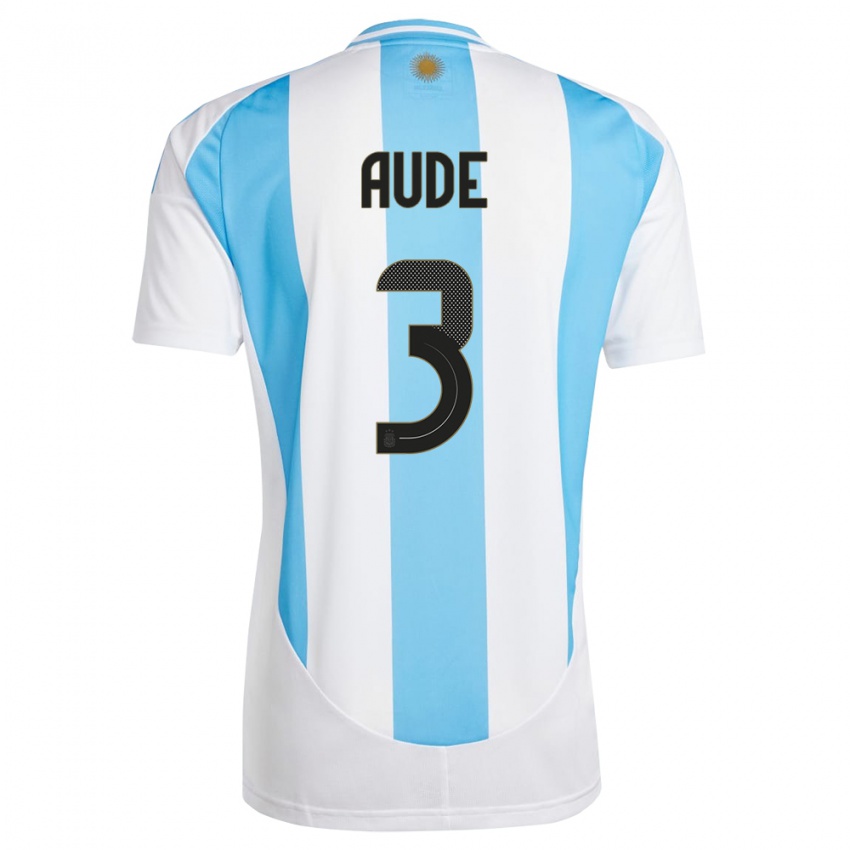 Kvinder Argentina Julian Aude #3 Hvid Blå Hjemmebane Spillertrøjer 24-26 Trøje T-Shirt