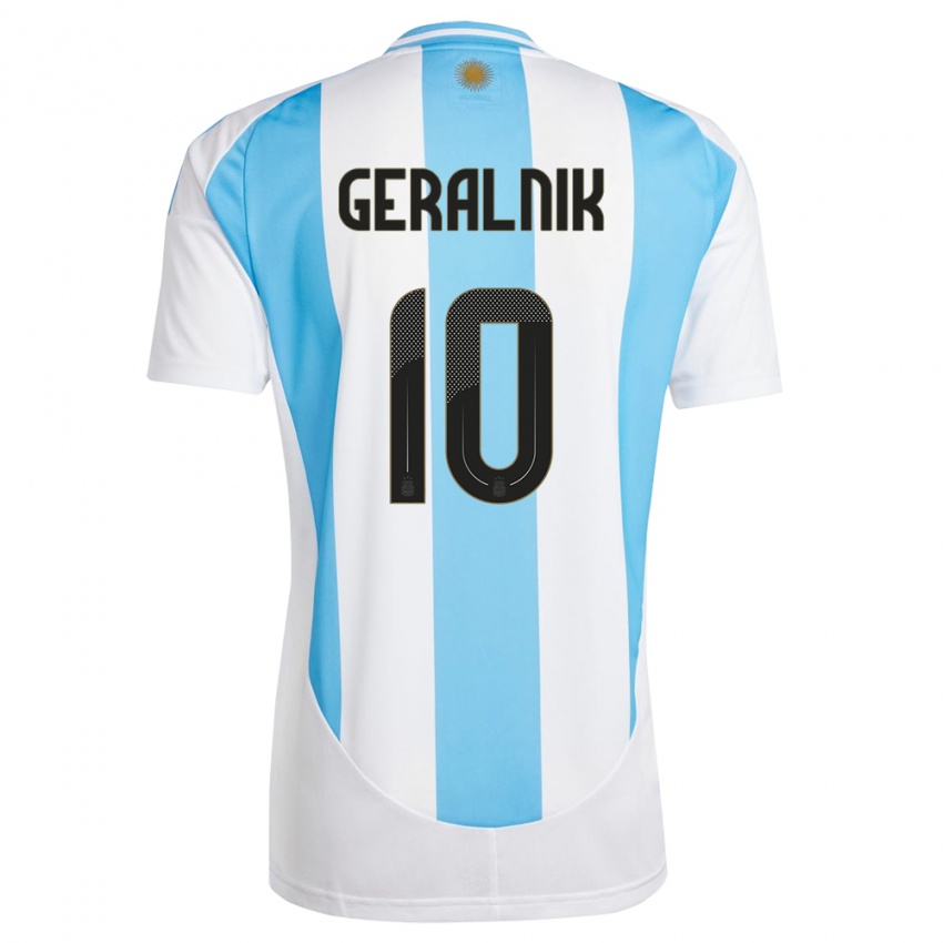 Kvinder Argentina Tiago Geralnik #10 Hvid Blå Hjemmebane Spillertrøjer 24-26 Trøje T-Shirt