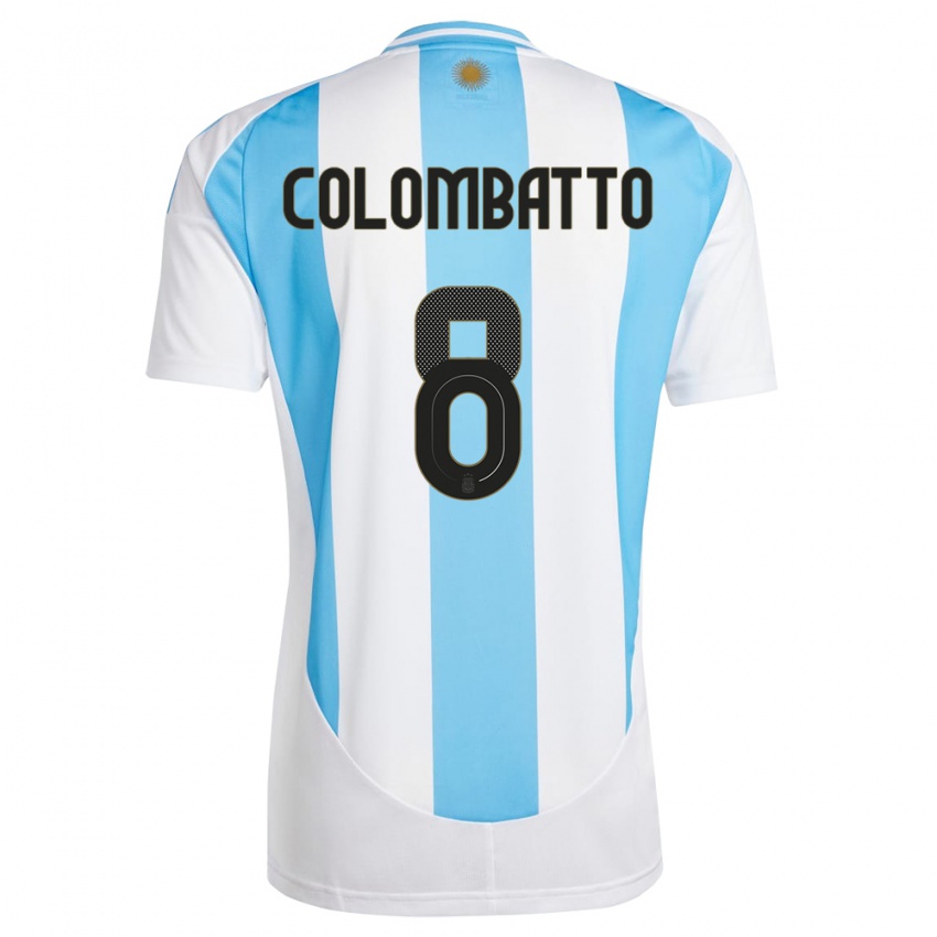 Kvinder Argentina Santiago Colombatto #8 Hvid Blå Hjemmebane Spillertrøjer 24-26 Trøje T-Shirt