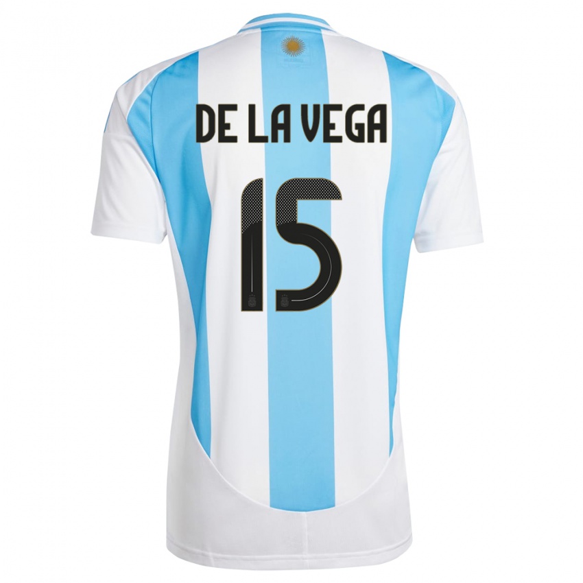 Kvinder Argentina Pedro De La Vega #15 Hvid Blå Hjemmebane Spillertrøjer 24-26 Trøje T-Shirt