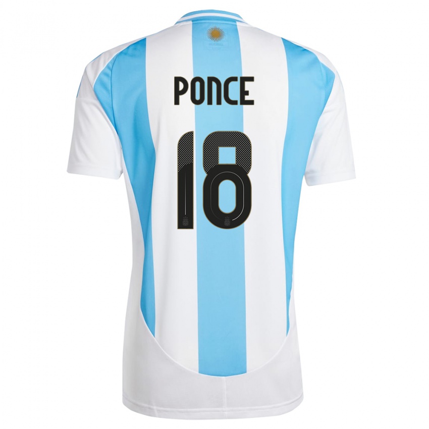 Kvinder Argentina Ezequiel Ponce #18 Hvid Blå Hjemmebane Spillertrøjer 24-26 Trøje T-Shirt