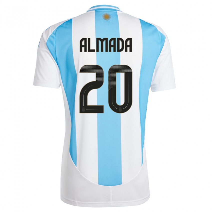 Kvinder Argentina Thiago Almada #20 Hvid Blå Hjemmebane Spillertrøjer 24-26 Trøje T-Shirt