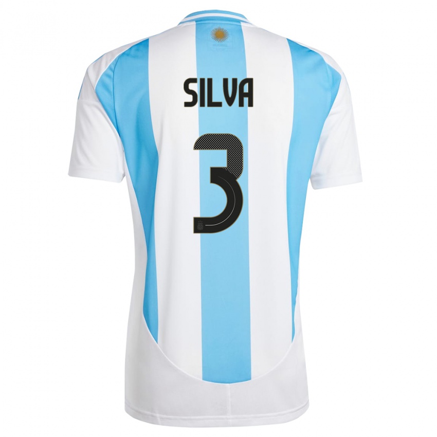 Kvinder Argentina Tomas Silva #3 Hvid Blå Hjemmebane Spillertrøjer 24-26 Trøje T-Shirt