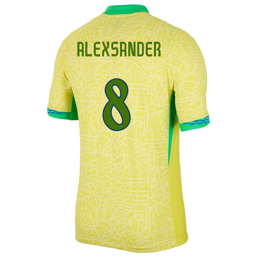 Kvinder Brasilien Alexsander #8 Gul Hjemmebane Spillertrøjer 24-26 Trøje T-Shirt