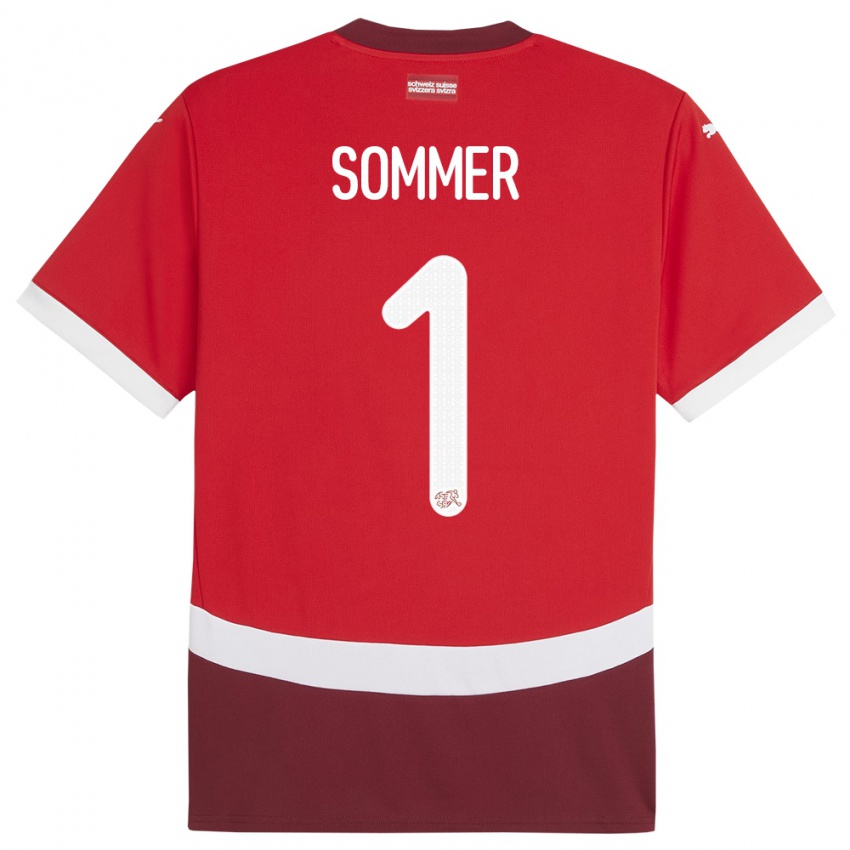 Kvinder Schweiz Yann Sommer #1 Rød Hjemmebane Spillertrøjer 24-26 Trøje T-Shirt