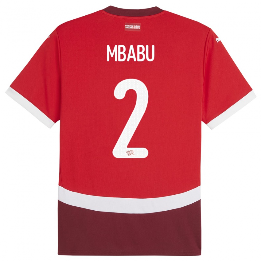 Kvinder Schweiz Kevin Mbabu #2 Rød Hjemmebane Spillertrøjer 24-26 Trøje T-Shirt