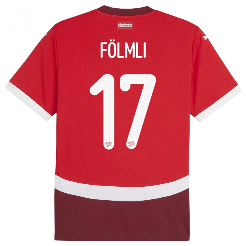 Kvinder Schweiz Svenja Folmli #17 Rød Hjemmebane Spillertrøjer 24-26 Trøje T-Shirt