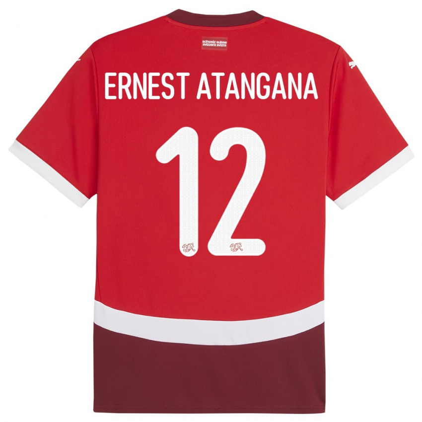 Kvinder Schweiz Brian Ernest Atangana #12 Rød Hjemmebane Spillertrøjer 24-26 Trøje T-Shirt