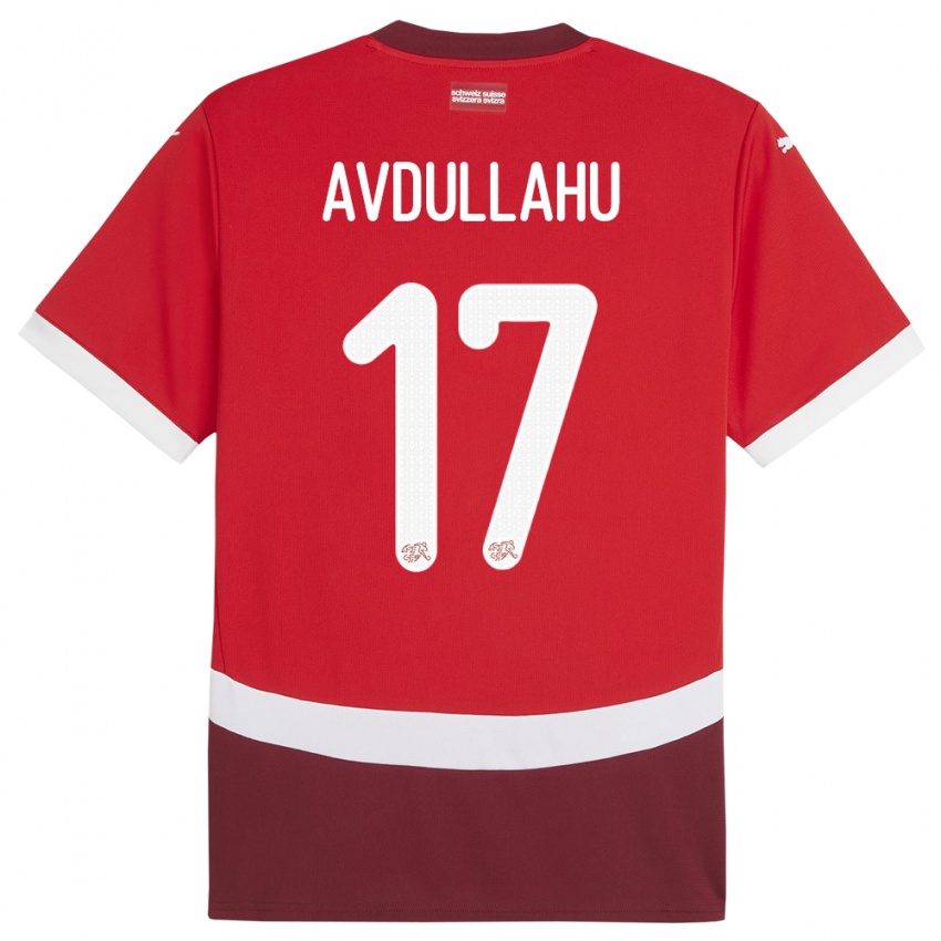 Kvinder Schweiz Leon Avdullahu #17 Rød Hjemmebane Spillertrøjer 24-26 Trøje T-Shirt